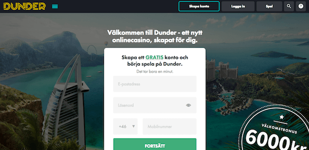 Dunder Casino skärmdump