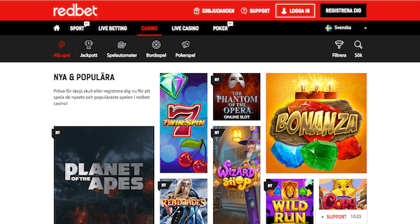 Redbet skärmdump