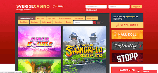 Sverigecasino skärmdump
